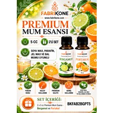 Fabrikone Premium Mum Esansı 5 cc 2'li Set - Bergamot, Portakal - Soya Wax, Parafin, Jel Wax ve Bal Mumu Uyumlu BKFAB2BGPT5