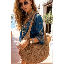 Fashion Cocktail Büyük Boy Çift Kalın Askılı Astarlı Fermuarlı Yumuşak Soft Örgü Örme Plaj Sahil Deniz Omuz Çantası