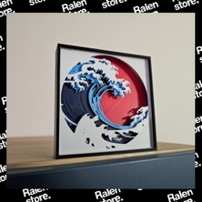 Ralen Japon Dalga Shadow Box Tablo – 3D Katmanlı Dekoratif Çerçeve | Modern Japon Sanatı Duvar Dekoru | El Yapımı Görünümlü Shadow Box Tasarım
