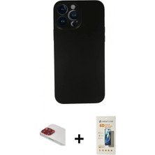 Marsilyan™- iPhone 13 Pro Max Kılıf Yadigar Yansıma Serisi - Siyah 6d Mat Seramik Hayalet Nano Ekran Koruyucu + Kırmızı Pers Alüminyum Kamera Lens