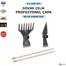 Apeksal Dövme Çelik 2’li Çapa Seti – 90 cm Ahşap Saplı Tırmıklı Ormancı , Büyük Maraş  Bahçe & Tarım Çapası
