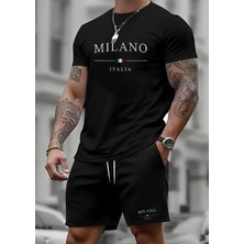 Nigrum Pardus Nıgrum Pardus Yeni Sezon Milano Baskılı %100 Pamuk Büyük Beden Erkek T-Shirt Şort Takım
