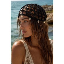 Fashion Cocktail Coachella Stili Deniz Kabuklu Delikli Makrome Saç Filesi Örgü Saç Bonesi Bohem Boho File Saç Bandı Aksesuarı Tatil Plaj Sahil Şapka Başlık Bere