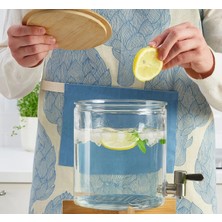 IKEA Musluklu Cam Sürahi Hacim: 4 Litre Şeffaf Mutfak Sürahisi Bambu Kapaklı Yükseklik 20 cm Su Şişesi
