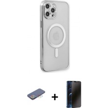 Pileli Store Pilelistore™ iPhone 12 Pro Kılıf Doruk Minimal - Siyah 3D Antistatik Hayalet Cam Ekran Koruyucu + Renkli Kamera Lens Koruma Cam - Mı