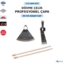 Apeksal Dövme Çelik 2’li Çapa Seti – 90 cm ve 50 Cm Ahşap Saplı Baltalı Kök ve Ay Bahçe & Tarım Çapası