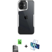 Pileli Store Pilelistore™ iPhone 16 Kılıf Akış Çizgi Koleksiyonu - Siyah 3D Antistatik Seramik Nano Ekran Koruyucu + Raze Metal Kamera Lens - Sh