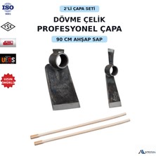 Apeksal Dövme Çelik 2’li Çapa Seti – 90 cm Ahşap Saplı Baltalı Kök , Tekli Adana Bahçe & Tarım Çapası