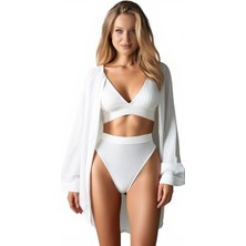 Bemy Store Kadın Beyaz Yüksek Bel Slip Takımı Dolgusuz Rahat Şık Iç Giyim Seti