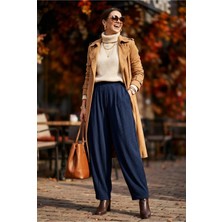 Fashion Cocktail Dar Paça Fitilli Kadife Belden Lastikli Baharlık Kombin Comfort Şalvar Havuç Pantolon