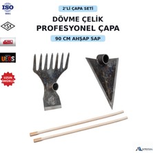 Apeksal Dövme Çelik 2’li Çapa Seti – 90 cm Ahşap Saplı Tırmıklı Ormancı , Üçgen Karık Bahçe & Tarım Çapası