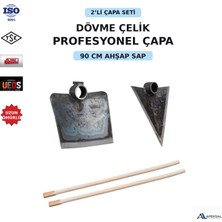 Apeksal Dövme Çelik 2’li Çapa Seti – 90 cm Ahşap Saplı Düz Geniş Susurluk, Üçgen Karık Bahçe & Tarım Çapası