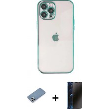 Pileli Store Pilelistore™ iPhone 12 Pro Max Kılıf Vadi Minimal - Siyah 3D Antistatik Hayalet Cam Ekran Koruyucu + Shine Kamera Lens Koruma Cam - Gs