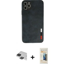 Marsilyan™- iPhone 11 Pro Max Kılıf Doruk Asil Koleksiyonu - Siyah 6d Mat Seramik Hayalet Nano Ekran Koruyucu + Pers Alüminyum Kamera Lens - Sh