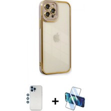 Pileli Store Pilelistore™ iPhone 12 Pro Kılıf Çekirdek Klasik Serisi - Siyah 3D Antistatik Cam Ekran Koruyucu + Shine Kamera Lens - Mı