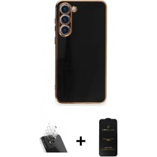 Marsilyan™- Galaxy S23 Plus Kılıf Yankı Serisi - Siyah 6d Antistatik Mat Seramik Hayalet Nano Ekran Koruyucu + Şeffaf Kamera Lens Koruma Cam