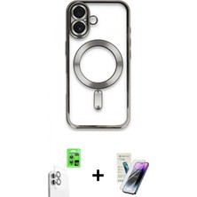 Marsilyan™- iPhone 16 Kılıf Nova Işık Özel Seri - Şeffaf Pasifik Cam Ekran Koruyucu + Beyaz Raze Metal Kamera Lens
