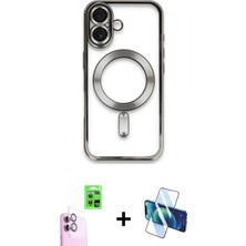 Marsilyan™- iPhone 16 Kılıf Nova Işık Özel Seri - Siyah 3D Antistatik Seramik Nano Ekran Koruyucu + Raze Metal Kamera Lens - Pe