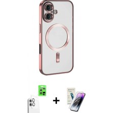 Marsilyan™- iPhone 16 Kılıf Nova Işık Özel Seri - Şeffaf Pasifik Cam Ekran Koruyucu + Beyaz Raze Metal Kamera Lens