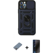 Marsilyan™- iPhone 12 Pro Kılıf Ahenk Klasik - Siyah 3D Antistatik Hayalet Cam Ekran Koruyucu + Metal Kamera Lens Koruma Cam - Gs