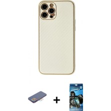 Pileli Store Pilelistore™ iPhone 12 Pro Max Kılıf Ahenk Işık - Siyah 34D Izgaralı Cam + Renkli Kamera Lens Koruma Cam - Pe