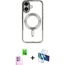 Marsilyan™- iPhone 16 Kılıf Nova Işık Özel Seri - Siyah 3D Antistatik Seramik Nano Ekran Koruyucu + Raze Metal Kamera Lens - Pe