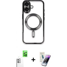 Marsilyan™- iPhone 16 Kılıf Nova Işık Özel Seri - Şeffaf Pasifik Cam Ekran Koruyucu + Beyaz Raze Metal Kamera Lens