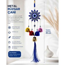 Wolawood Metal Rüzgar Çanı Nazar Boncuklu Dekoratif Kapı Duvar Süsü 35 cm Şık Dekor Çanlı Balkon Bahçe Ev Ofis Hediyelik