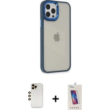 Marsilyan™- iPhone 12 Pro Max Kılıf Eksen Doku Prime - Siyah Joko 5d Cam + Gold Shine Kamera Lens