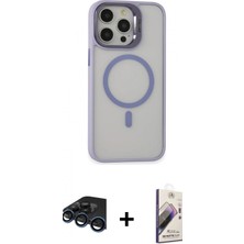 Marsilyan™- iPhone 15 Pro Max Kılıf Ahenk Klasik Özel Seri - Siyah Bilvis 3D Mat Cam Ekran Koruyucu + Lacivert Raze Metal Kamera Lens