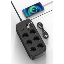 Colezium Termal Akım Korumalı 6’lü Priz 4x USB 2x Type-C Çıkışlı Grup Priz Çoğaltıcı (3500W) Siyah