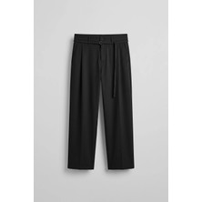 Abluka Online Erkek Baggy Fit Kemer Detaylı Gabardin Kumaş Pantolon Siyah
