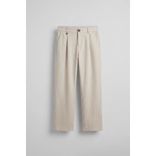Abluka Online Erkek Relaxed Fit Keten Görünümlü Pantolon Ekru