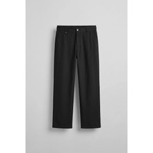 Abluka Online Erkek Relaxed Fit Keten Görünümlü Pantolon Siyah