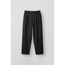 Abluka Online Erkek Baggy Fit Çizgili Pamuklu Kumaş Pantolon Siyah