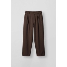 Abluka Online Erkek Baggy Fit Çizgili Pamuklu Kumaş Pantolon Kahverengi