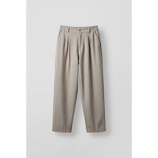 Abluka Online Erkek Baggy Fit Çizgili Pamuklu Kumaş Pantolon Taş Rengi