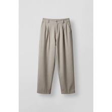 Abluka Online Erkek Baggy Fit Çizgili Pamuklu Kumaş Pantolon Taş Rengi
