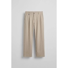 Abluka Online Erkek Relaxed Fit Keten Görünümlü Pantolon Bej