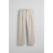 Abluka Online Erkek Relaxed Fit Keten Görünümlü Pantolon Ekru