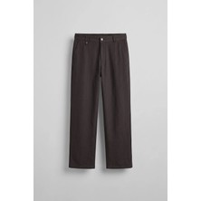 Abluka Online Erkek Relaxed Fit Keten Görünümlü Pantolon Koyu Kahve