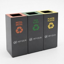 3’lü Sıfır Atık Kutusu Geri Dönüşüm Ünitesi (SAK-431) – Metal Atık Ayrıştırma Sistemi | Hey Çelik