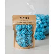 Bodrum Asel 20 Adet Mavi Yapay Yumuşak Dokulu Gül - 3.5 cm Küçük Gül Başları - Nikah Şekeri, Bebek Şekeri, El Sanatları ve Kendin Yap (Dıy) Süsleme Malzemesi