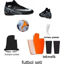 Xeox Profesyonel Çocuk Futbol Seti Siyah Renkli Krampon, Top, Tekmelik, Çorap ve Antrenman Çantası