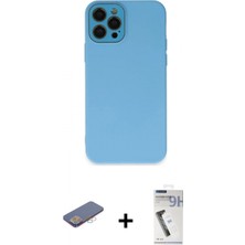 Marsilyan™- iPhone 12 Pro Kılıf Çekirdek Modern Serisi - Şeffaf Uv Polymer Nano Ekran Koruyucu + Pembe Renkli Kamera Lens Koruma Cam
