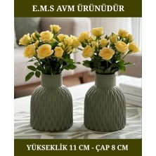 E.M.S 2 Adet Mint Yeşili  Renk Dalga Desenli Vazo Dekoratif Vazo Yapay Kuru Çiçek Vazosu.