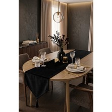Bs Home Lüks Keten Runner Masa Örtüsü Rustik Şık Püsküllü Dekoratif Masa Örtüsü 35X150 cm