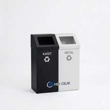 2’li Sıfır Atık Geri Dönüşüm Kutusu (SAK-142) – Metal Atık Ayrıştırma Sistemi | Hey Çelik