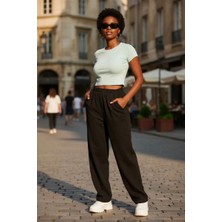 MTM My The Mall Giyim Kadın Beyaz Modern Fit Yuvarlak Yaka Crop Bluz