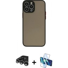 Pileli Store Pilelistore™ iPhone 15 Pro Kılıf Ahenk Çizgi Serisi - Siyah 3D Antistatik Cam Ekran Koruyucu + Raze Metal Kamera Lens - Gs